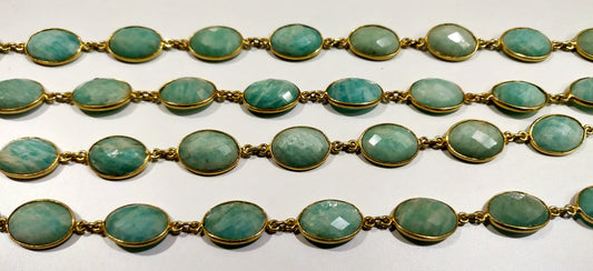 Natural Amazonite Oval Shape 10x15mm Connector Chain Best Quality Genuine Briolette Faceted Stone Bezel Connector Gemstone Chain Per foot