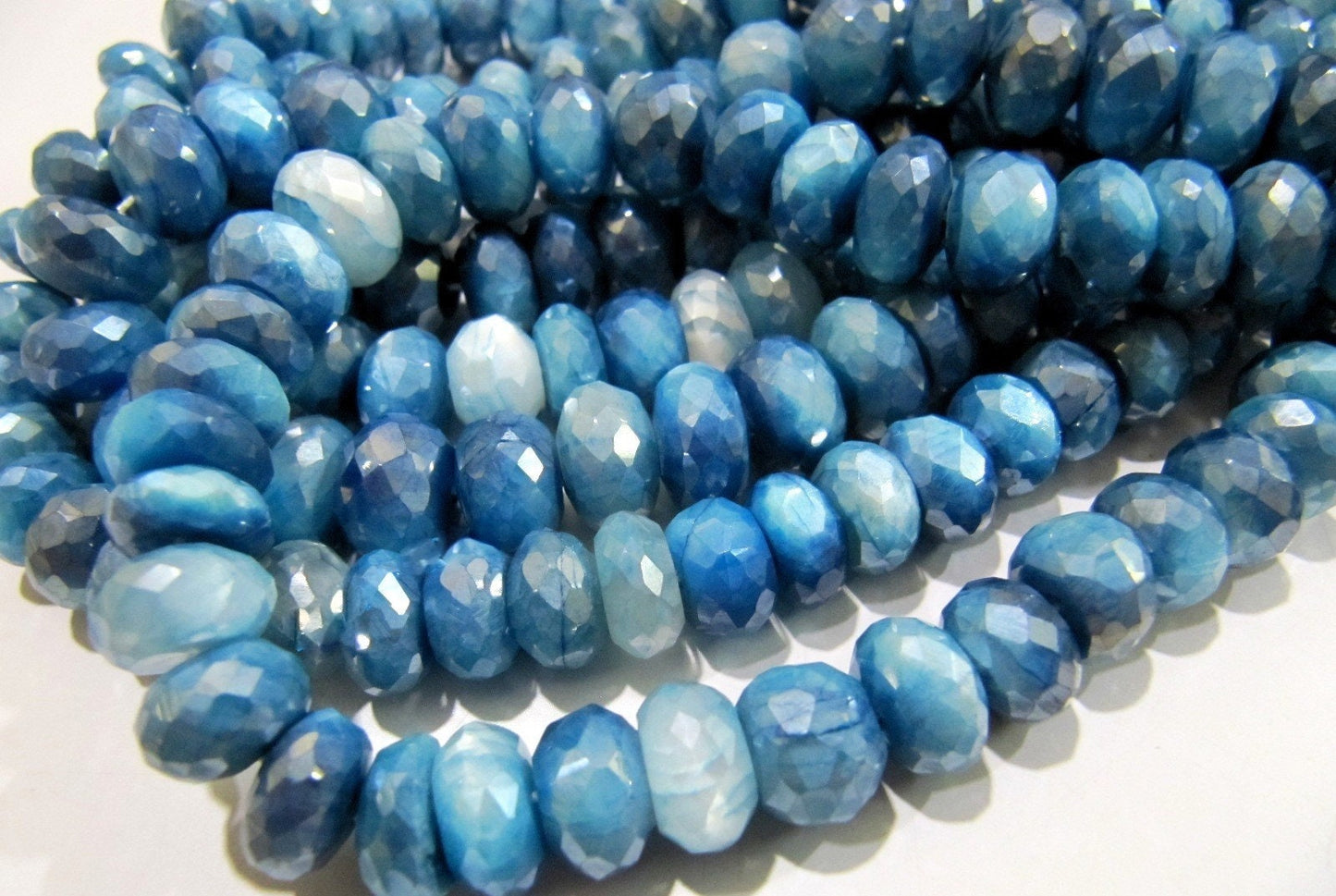 Natural Blue Topaz Color Moonstone Beads Rondelle Faceted AB Coated Moonstone Beads 8mm Strand 7 inches Far Size Beads Wholesale rate