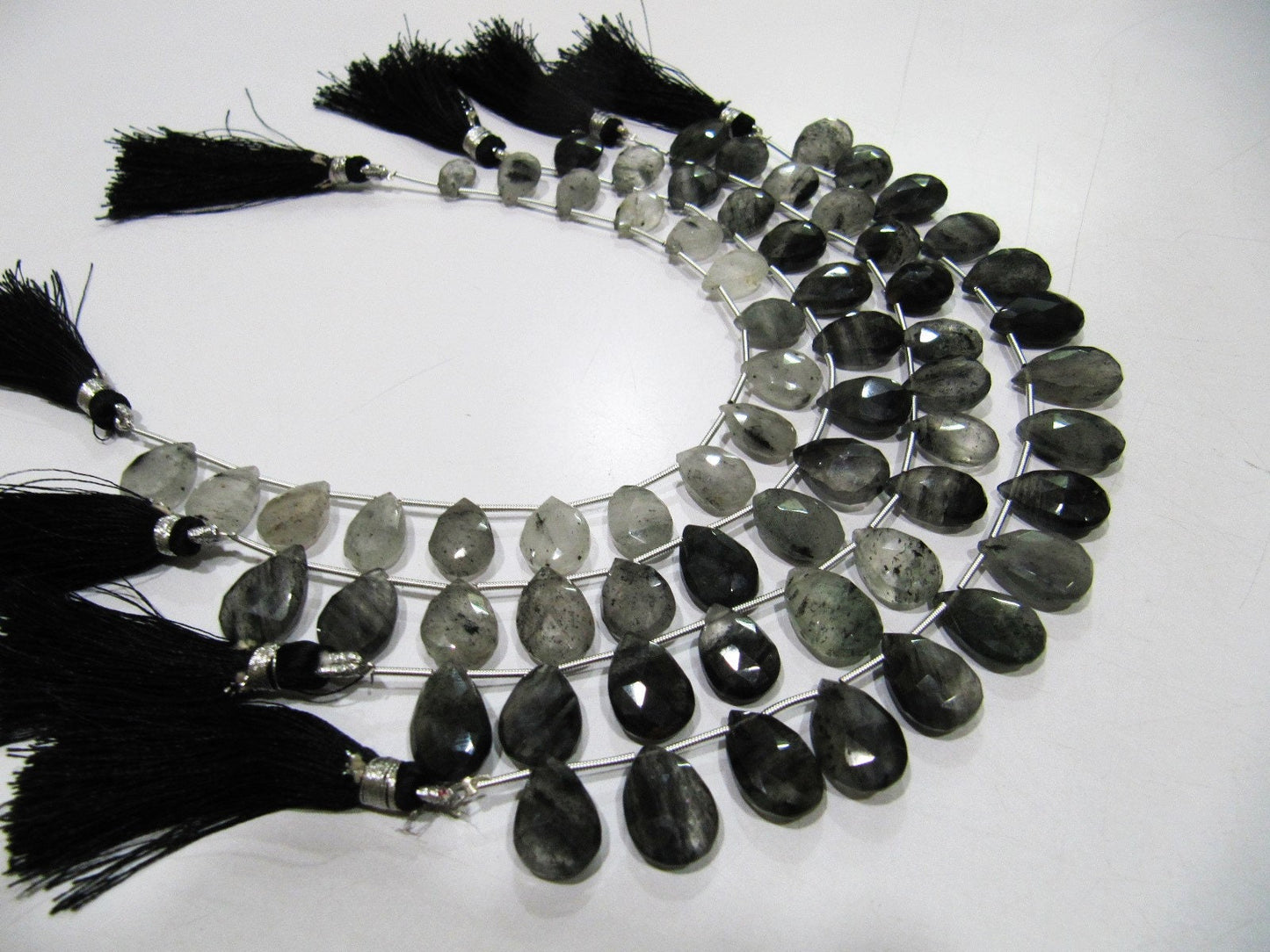 Natural Genuine Black Rutilated Quartz Pear Shape Briolette Beads, Size 10x13 to 11x16mm Black Rutile Heart Shape Beads, Strand 8Inch Long