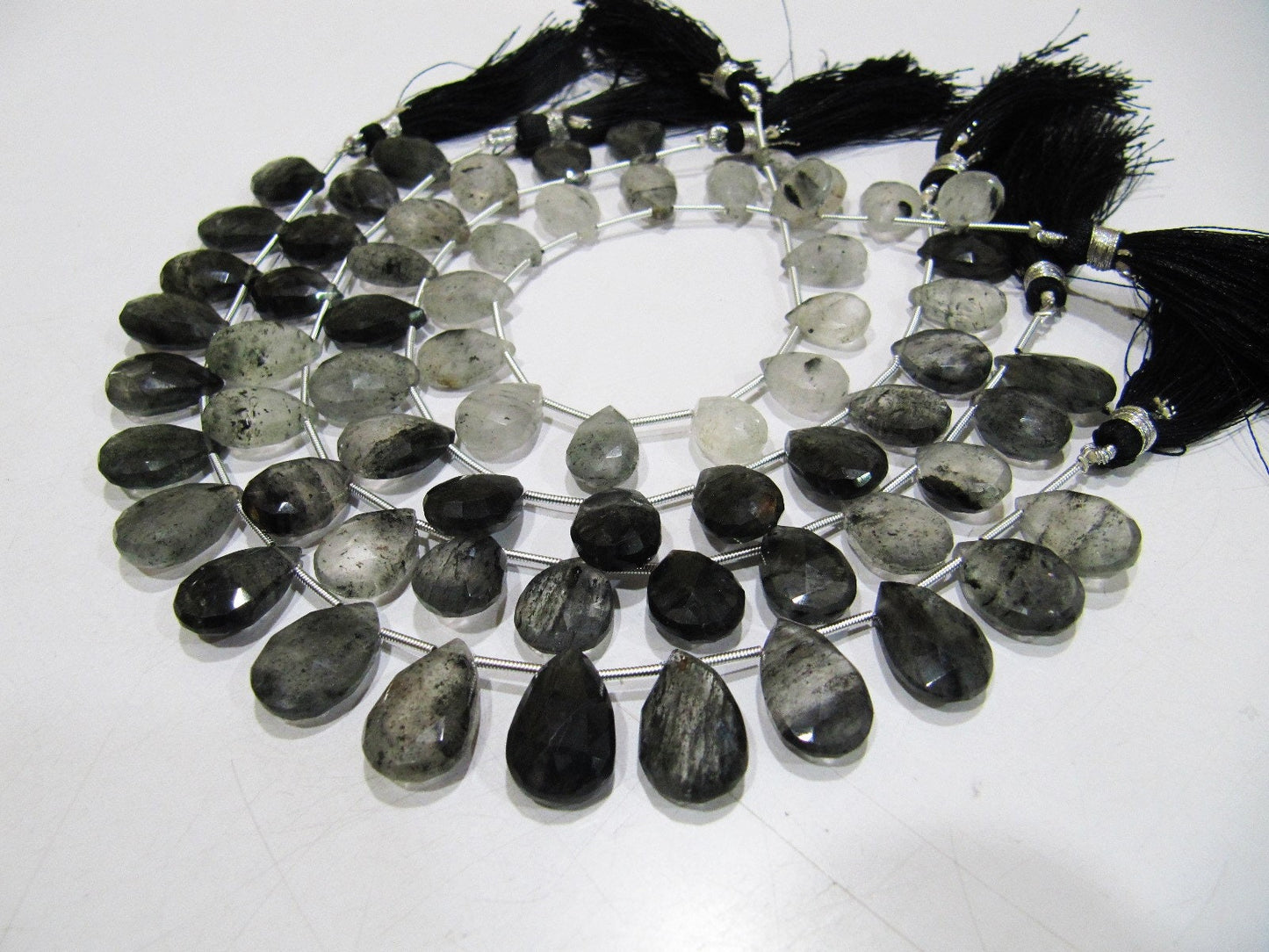 Natural Genuine Black Rutilated Quartz Pear Shape Briolette Beads, Size 10x13 to 11x16mm Black Rutile Heart Shape Beads, Strand 8Inch Long