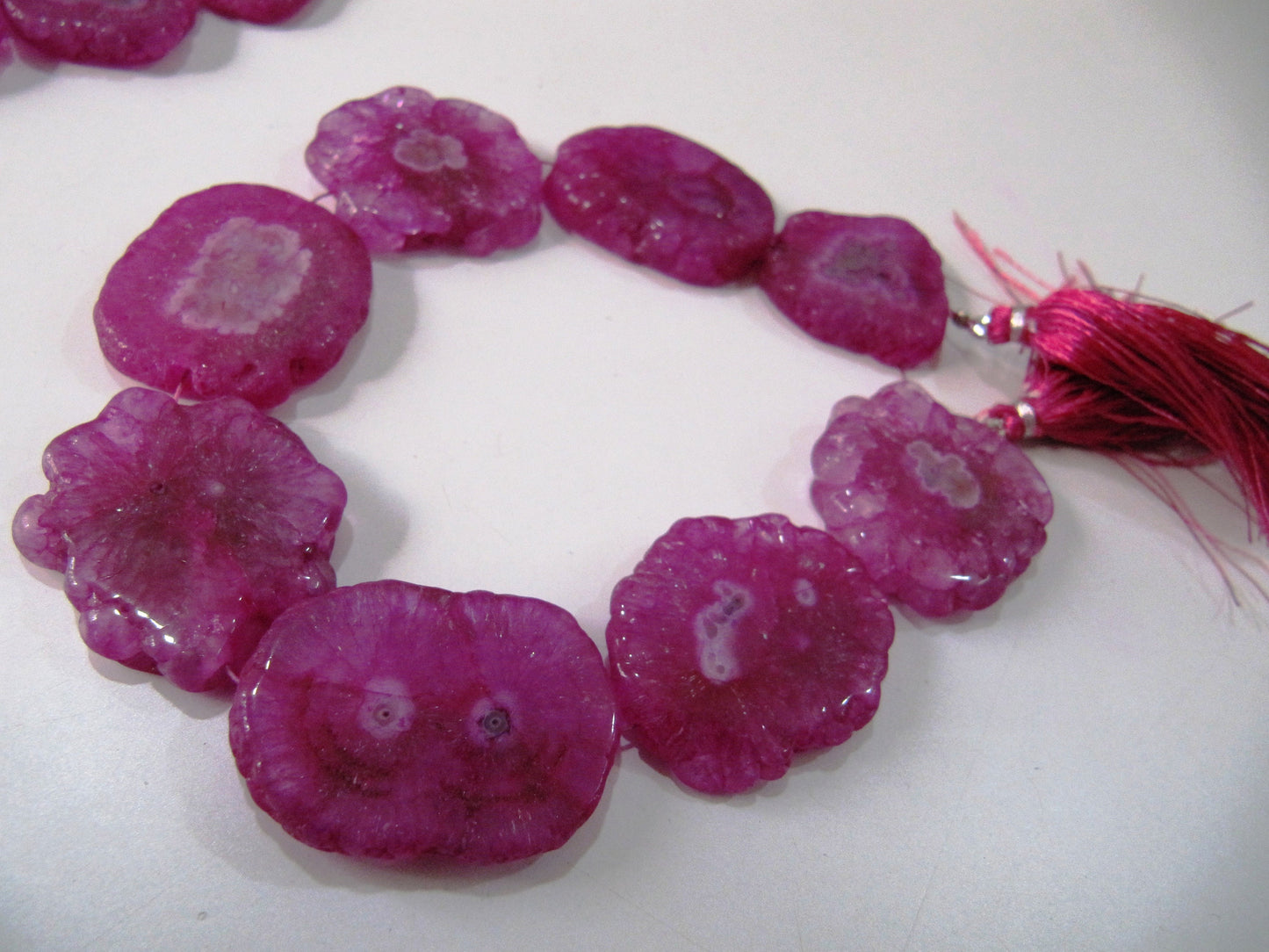 Hot Pink Solar Quartz Druzy Stalactite Slice Beads, Agate,Natural Mossy Stone Druzy 25 to 40mm Sizes Strand 10 inch-Wholesale Prices