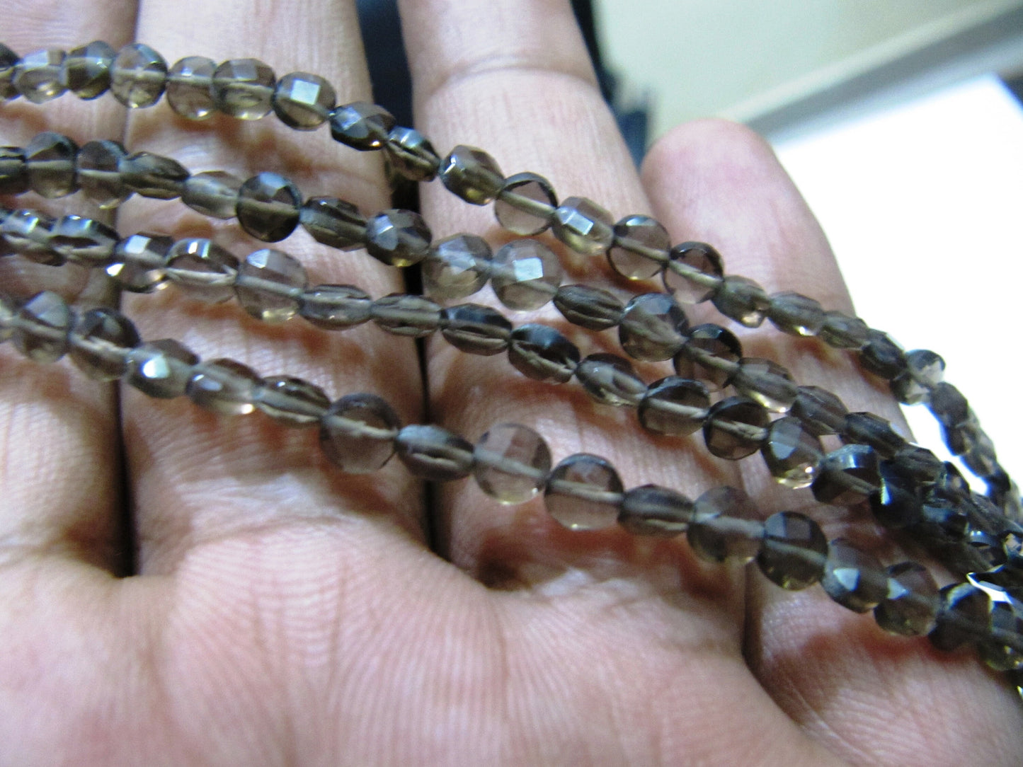 Natural Smoky Quartz Coin shape Briolette Faceted Beads Size 4mm best Quality Beads Strand 13 inches Long Jewelry making gemstone beads