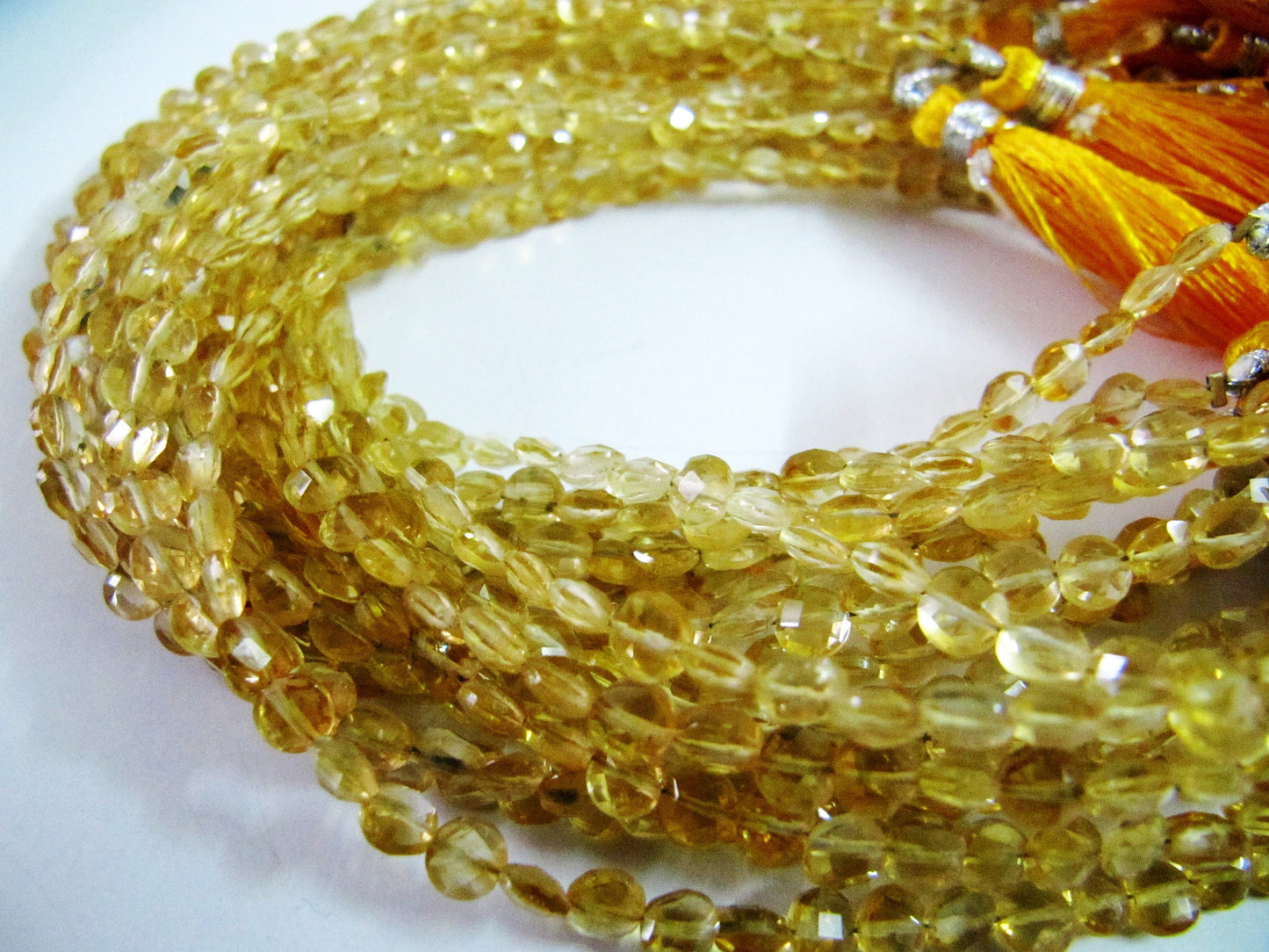 Natural Citrine Faceted Coin Beads, Bead Size Exact 4.5mm, Micro Size Strand 8 Inch Long,approx.48 to 52 beads per string Wholesale Price