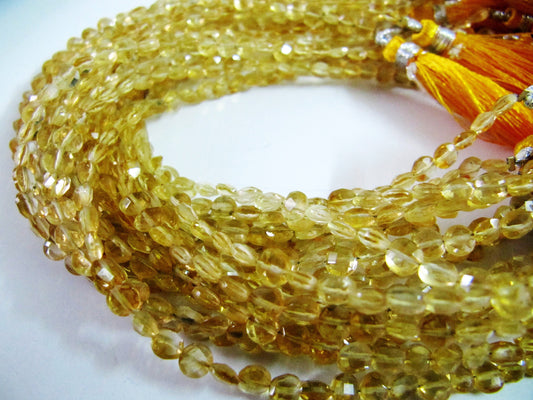 Natural Citrine Faceted Coin Beads, Bead Size Exact 4.5mm, Micro Size Strand 8 Inch Long,approx.48 to 52 beads per string Wholesale Price