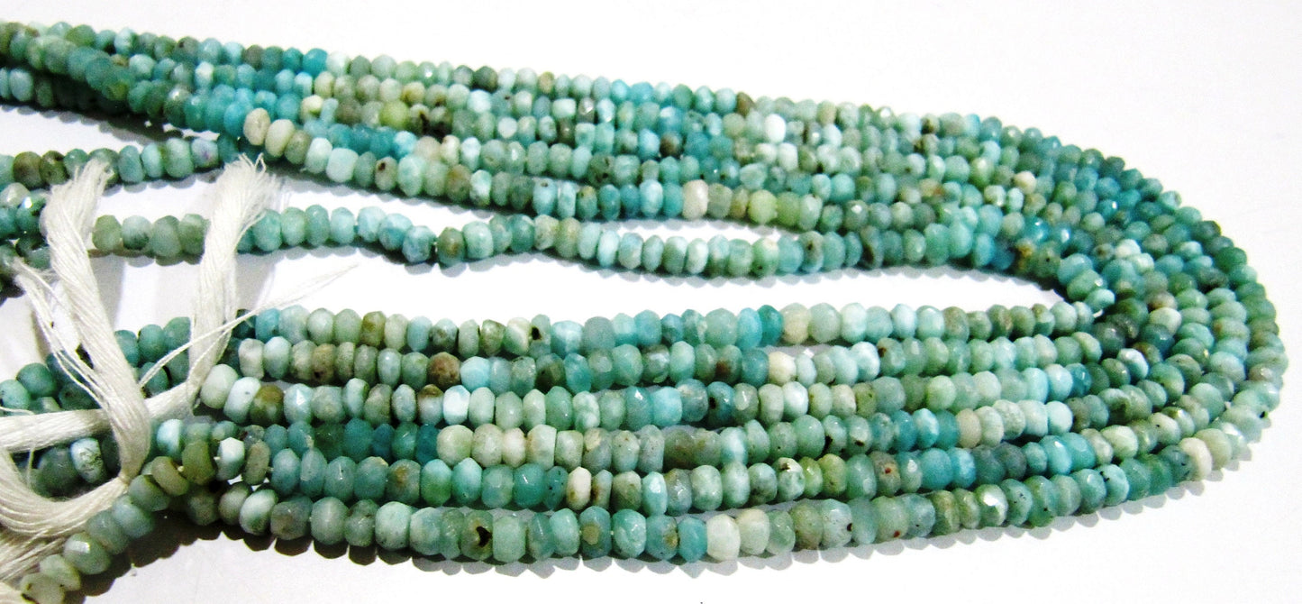 Genuine and Natural Larimar Beads 4mm size, Rondelle faceted beads, Strand 14 inch approx. , Rare gemstone Beads sold per strand