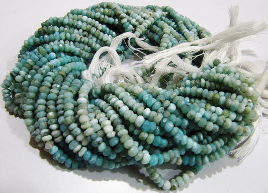 Genuine and Natural Larimar Beads 4mm size, Rondelle faceted beads, Strand 14 inch approx. , Rare gemstone Beads sold per strand
