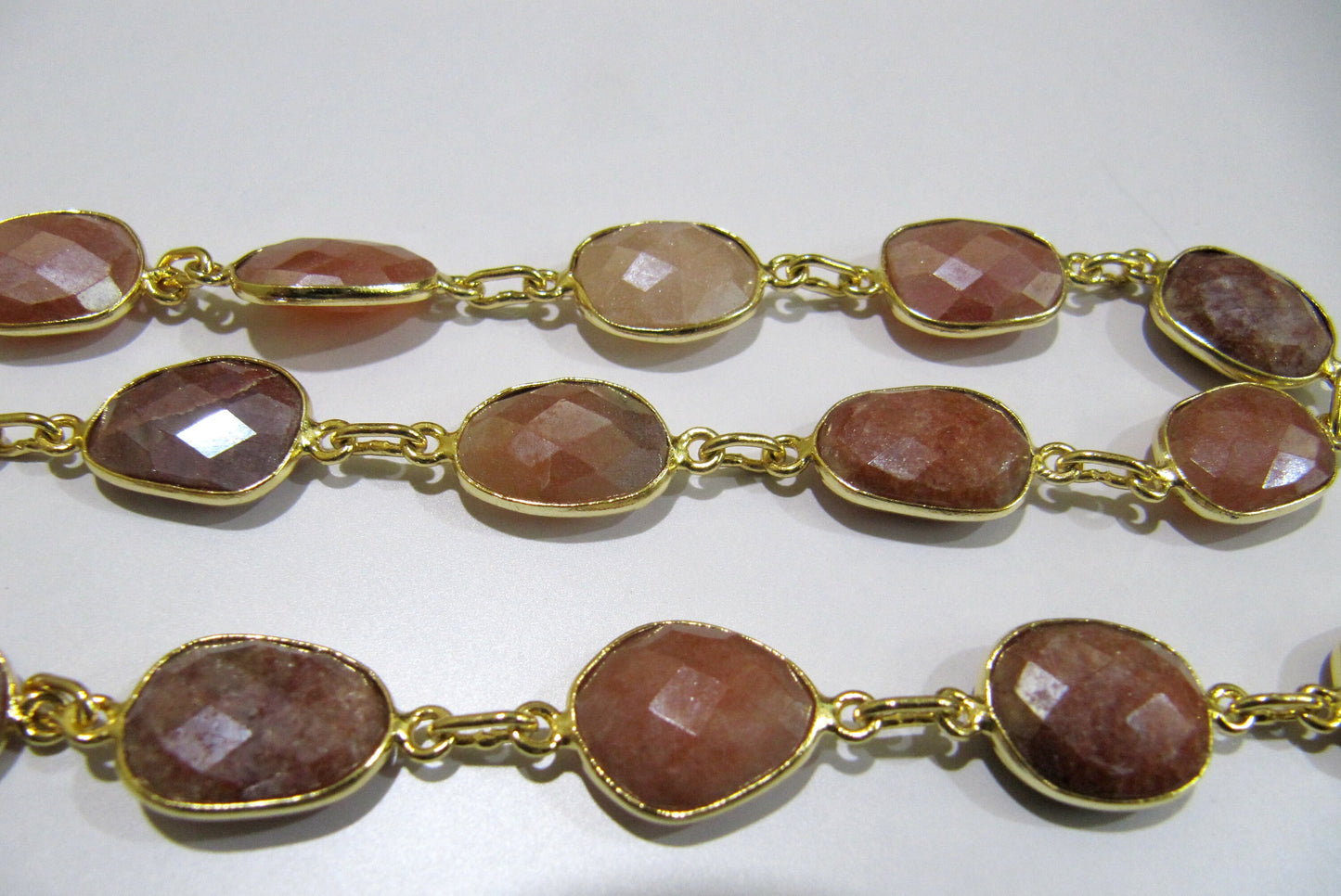 Natural Peach Moonstone AB Mystic Coated Nugget Briolette Connector Chain Uneven Free Shape 12 to 15mm Gold/Silver/Black/Rose Gold Plated