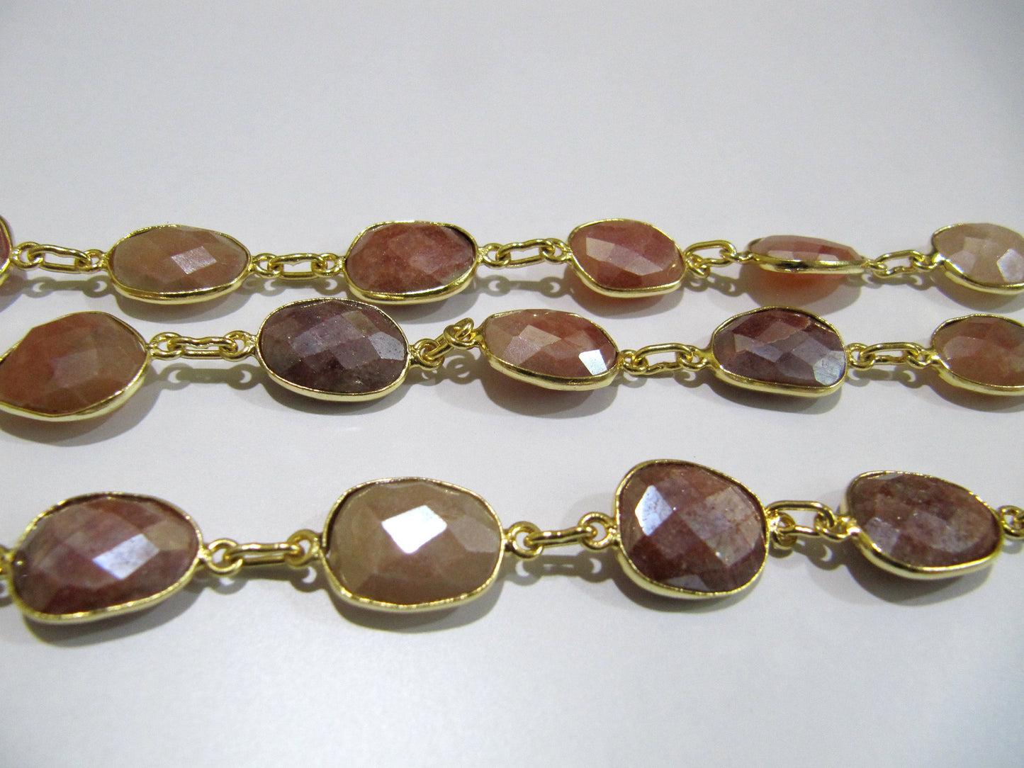 Natural Peach Moonstone AB Mystic Coated Nugget Briolette Connector Chain Uneven Free Shape 12 to 15mm Gold/Silver/Black/Rose Gold Plated