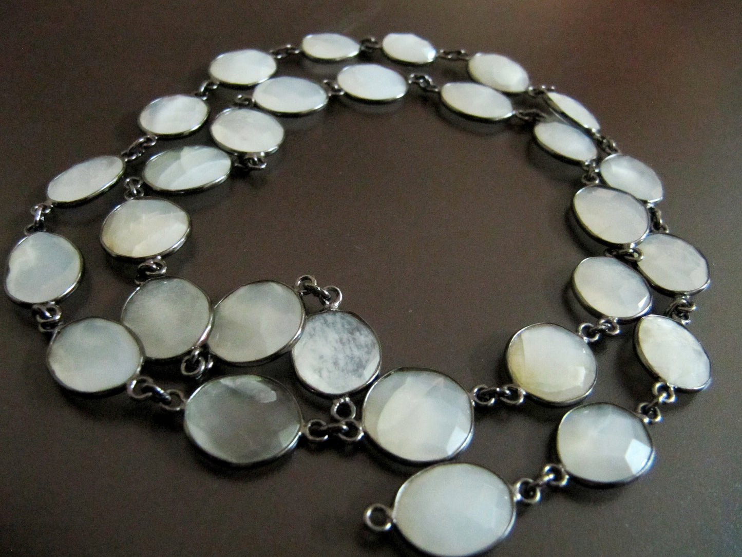Natural White Moonstone Uneven Shape Briolette Connector Chain 12x15mm Gold/Silver/Black/Rose Gold Plated Sold Per Foot High Quality Beads