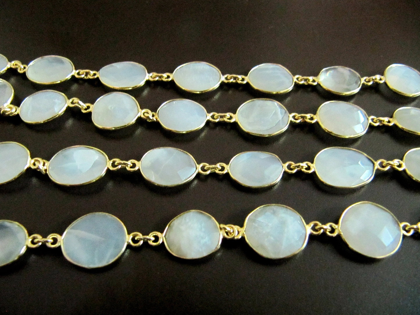 Natural White Moonstone Uneven Shape Briolette Connector Chain 12x15mm Gold/Silver/Black/Rose Gold Plated Sold Per Foot High Quality Beads