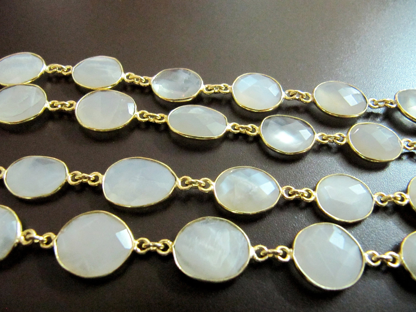 Natural White Moonstone Uneven Shape Briolette Connector Chain 12x15mm Gold/Silver/Black/Rose Gold Plated Sold Per Foot High Quality Beads