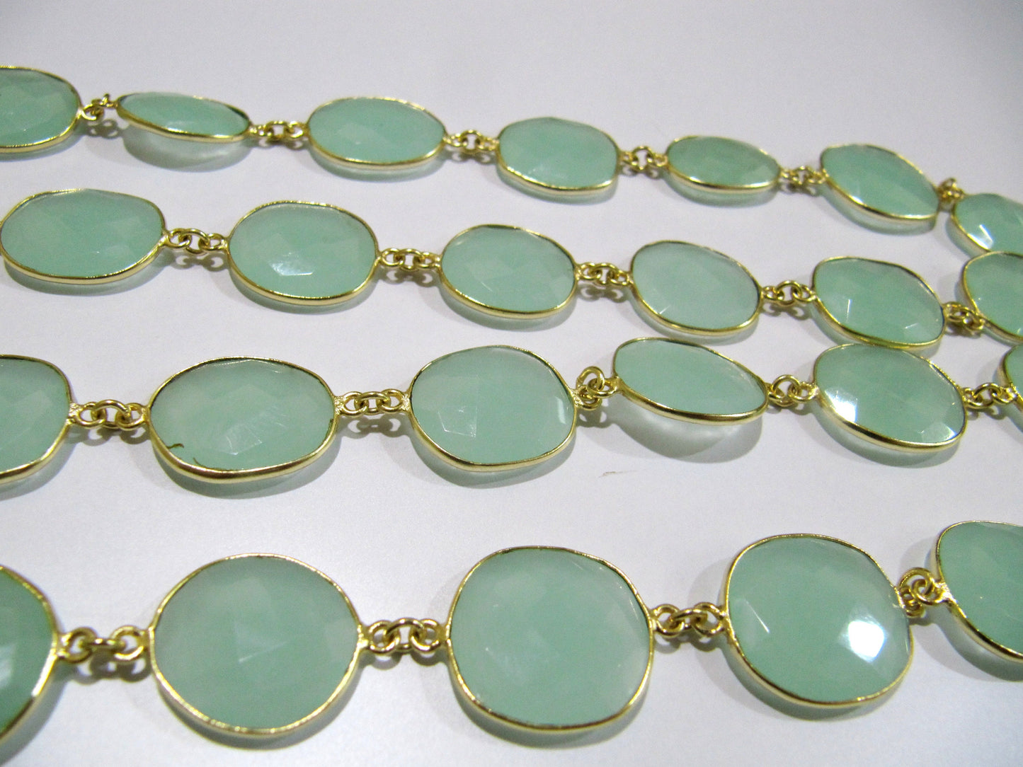 Aqua Chalcedony Nugget Briolette Connector Chain Uneven Free Shape 15x20mm Sold Per Foot High quality Handmade Bezel Chain