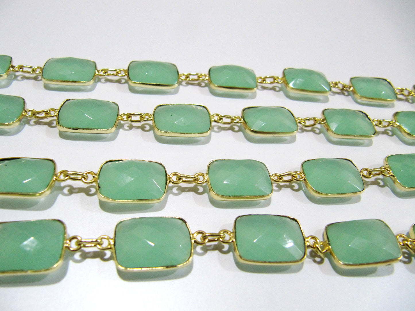 Natural Aqua Chalcedony Rectangle Shape Briolette Faceted Bezel Connector Chain 10x14mm Sold Per Foot High Quality Gemstone Handmade chain
