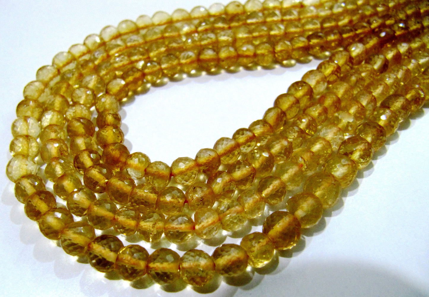 High Quality Genuine Citrine Faceted Round Beads / Natural Citrine Gemstone Beads Size 5-6mm Strand 13.5 inch long Micro Faceted Beads