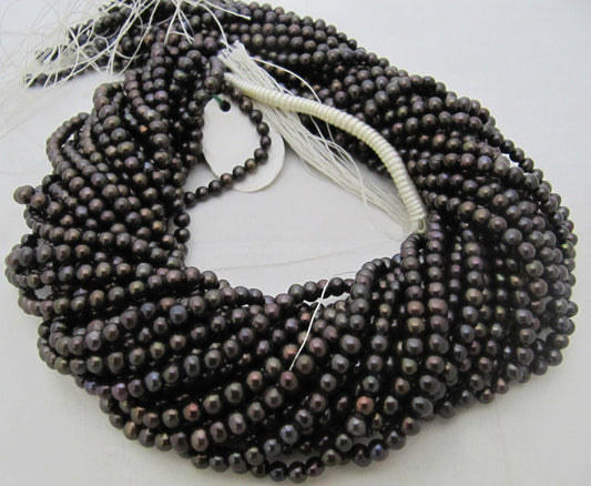 Natural Black Pearl beads 4mm Genuine Pearl beads Round Shape Exotic Color Strand 15 -16 inches Wholesale Prices