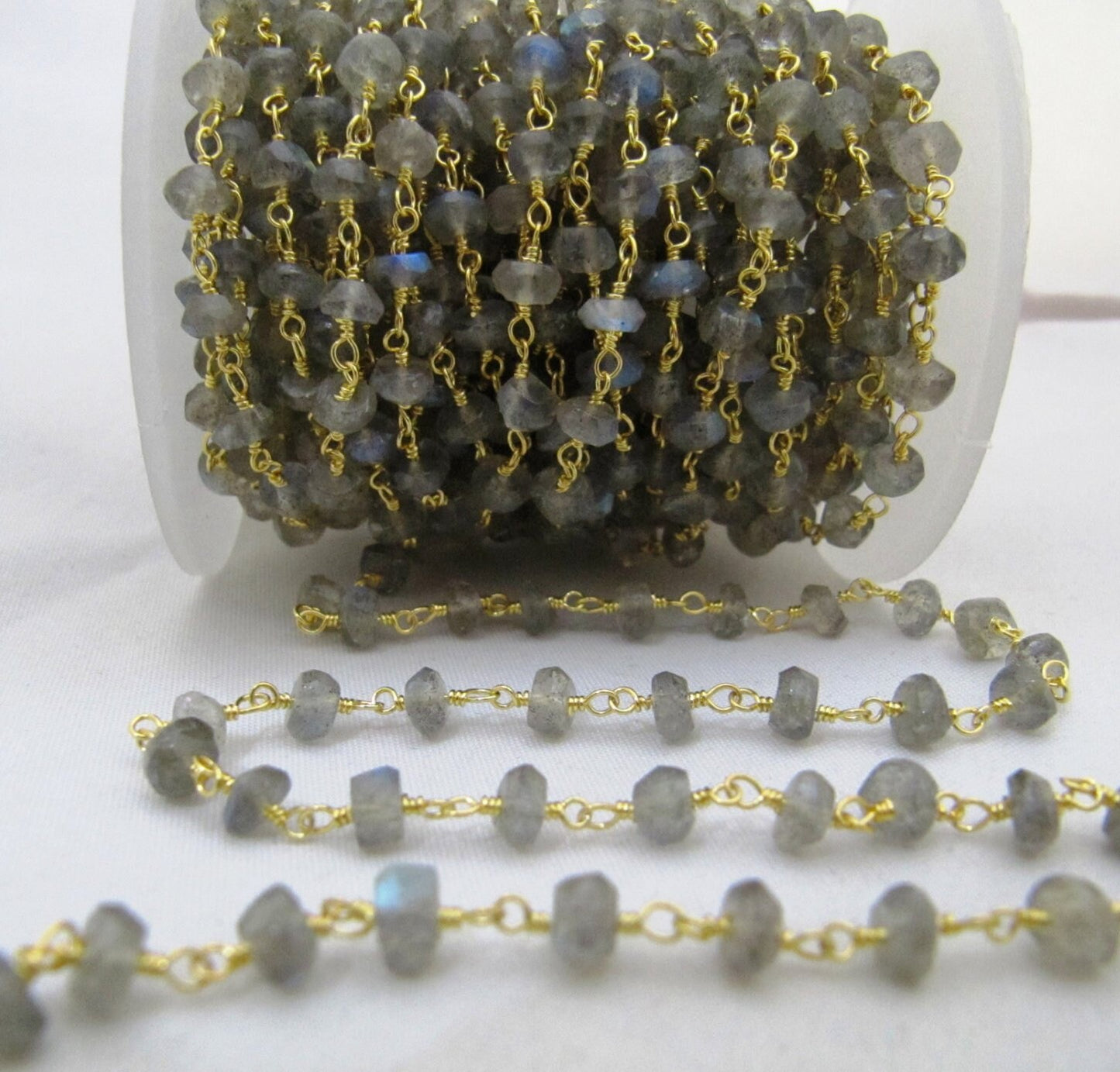 Natural Labradorite Rondelle Faceted 5-6mm Beads Rosary Chain Wholesale Prices Jewelry Making Gemstone chain sold per foot