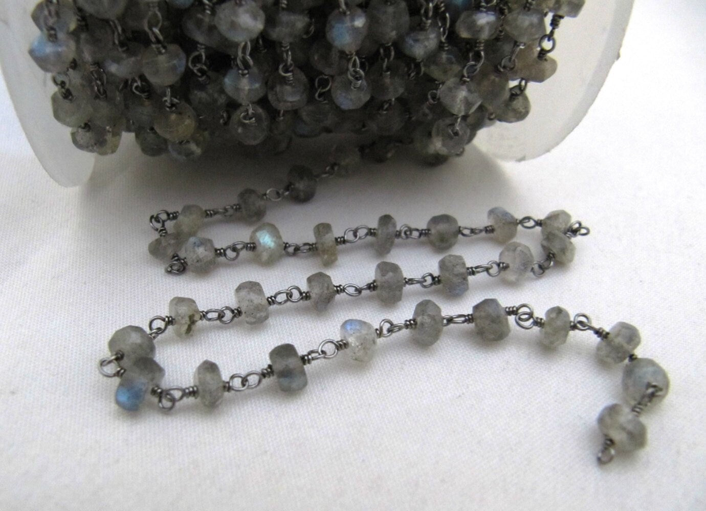 Natural Labradorite Rondelle Faceted 5-6mm Beads Rosary Chain Wholesale Prices Jewelry Making Gemstone chain sold per foot