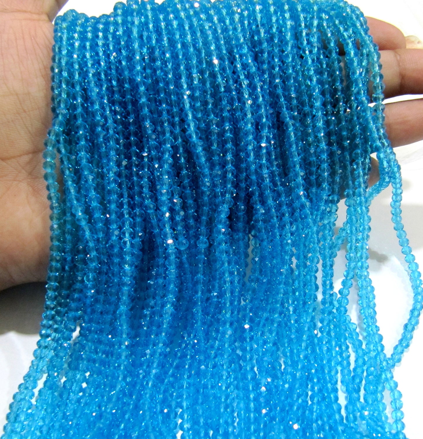 Sky Blue Topaz Beads / 3-4mm Size Rondelle Faceted Crystal Beads / 100 Beads approx per Strand / Sky Blue Hydro Quartz Beads
