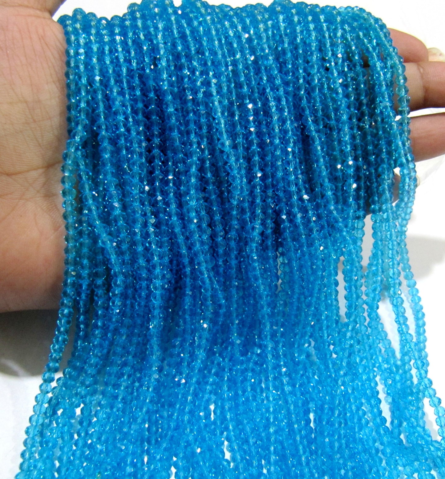 Sky Blue Topaz Beads / 3-4mm Size Rondelle Faceted Crystal Beads / 100 Beads approx per Strand / Sky Blue Hydro Quartz Beads