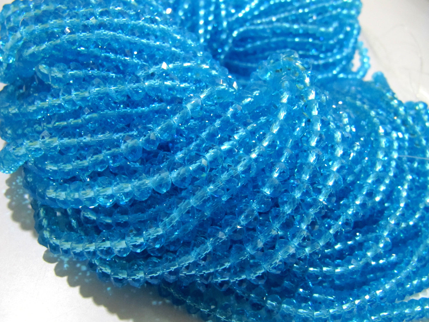 Sky Blue Topaz Beads / 3-4mm Size Rondelle Faceted Crystal Beads / 100 Beads approx per Strand / Sky Blue Hydro Quartz Beads