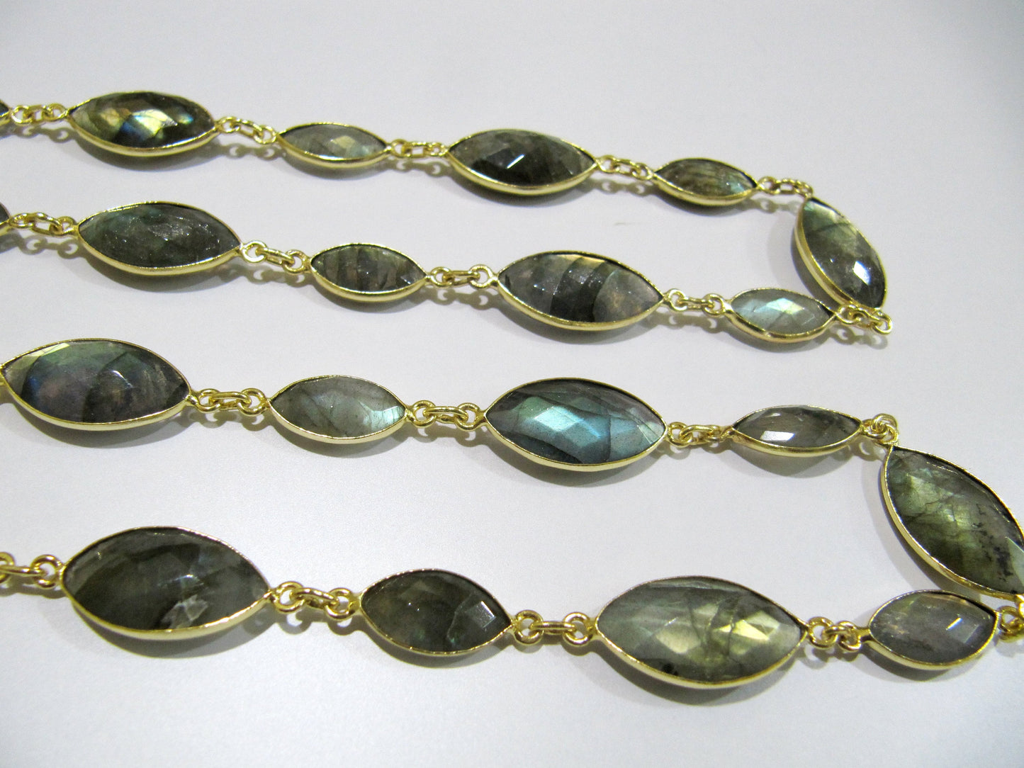 Natural Labradorite  Marquise Shape Laser Cut Briolette Connector Chain Sold Per Foot High Quality Wholesale Prices Jewelry chain