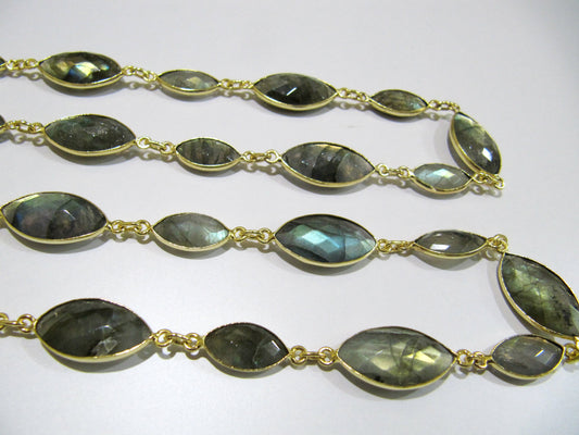 Natural Labradorite  Marquise Shape Laser Cut Briolette Connector Chain Sold Per Foot High Quality Wholesale Prices Jewelry chain