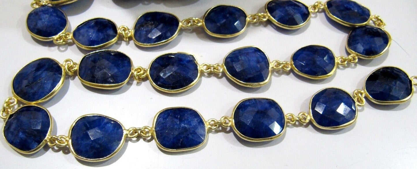 1 Foot- Blue Sapphire Briolette Connector Chain Size 12x15mm Gemstone Bezel Uneven Shape Chain Wholesale Price