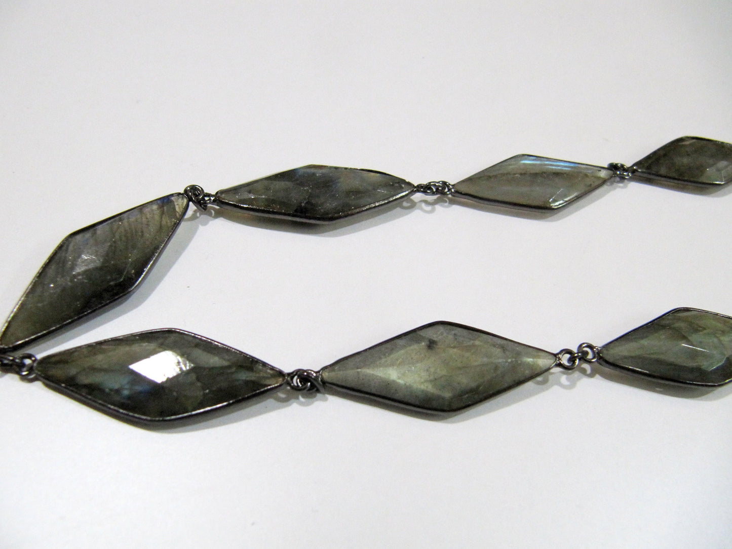 Natural Labradorite  Marquise Fancy Shape Size 14x34mm Laser Cut Briolette Connector Chain Gold/Silver/Black/Rose Gold Plated Sold Per Foot