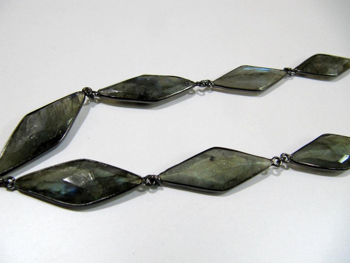 Natural Labradorite  Marquise Fancy Shape Size 14x34mm Laser Cut Briolette Connector Chain Gold/Silver/Black/Rose Gold Plated Sold Per Foot