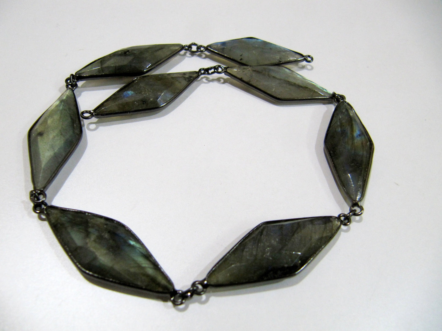 Natural Labradorite  Marquise Fancy Shape Size 14x34mm Laser Cut Briolette Connector Chain Gold/Silver/Black/Rose Gold Plated Sold Per Foot