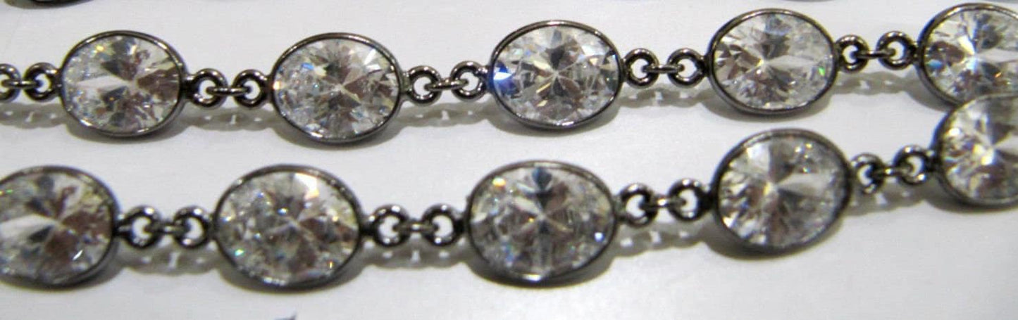 Cubic Zirconia Briolette Oval Shape 7x9mm Bezel Gold /Silver/Black/Rose Gold Plated Handmade Tiff Connector Chain sold per foot