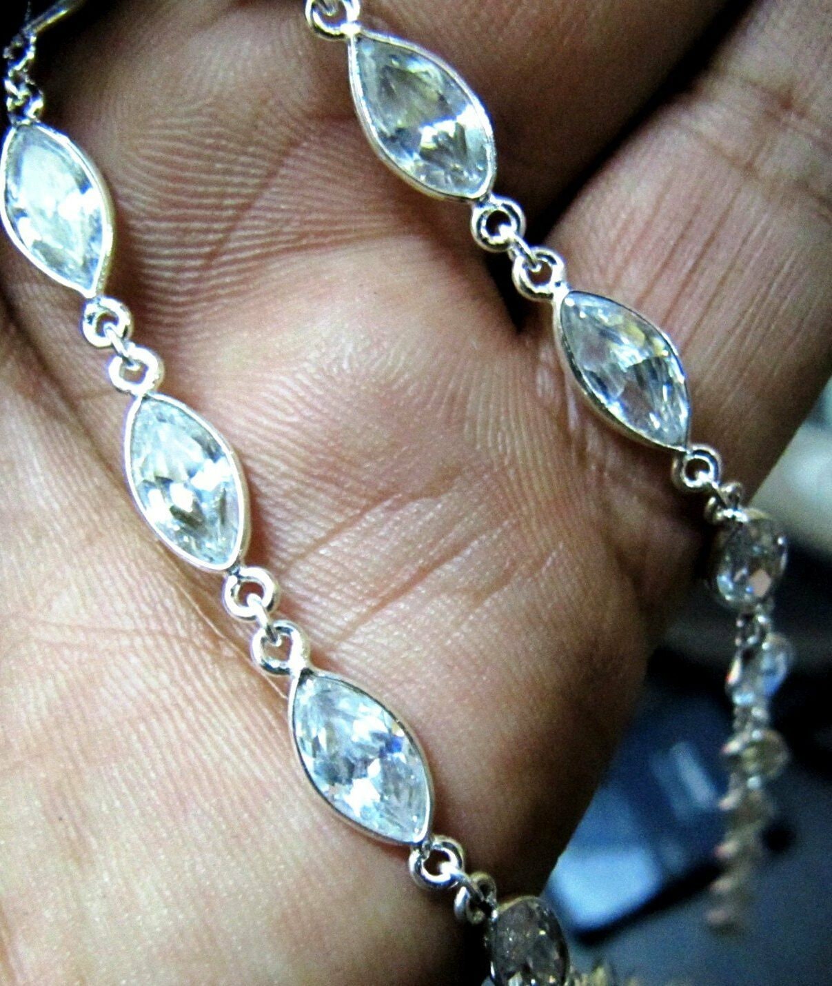 Cubic Zirconia Briolette Marquise Shape Size 6x9mm Bezel Gold /Silver/Black/Rose Gold Plated Handmade Tiff Connector Chain sold per foot