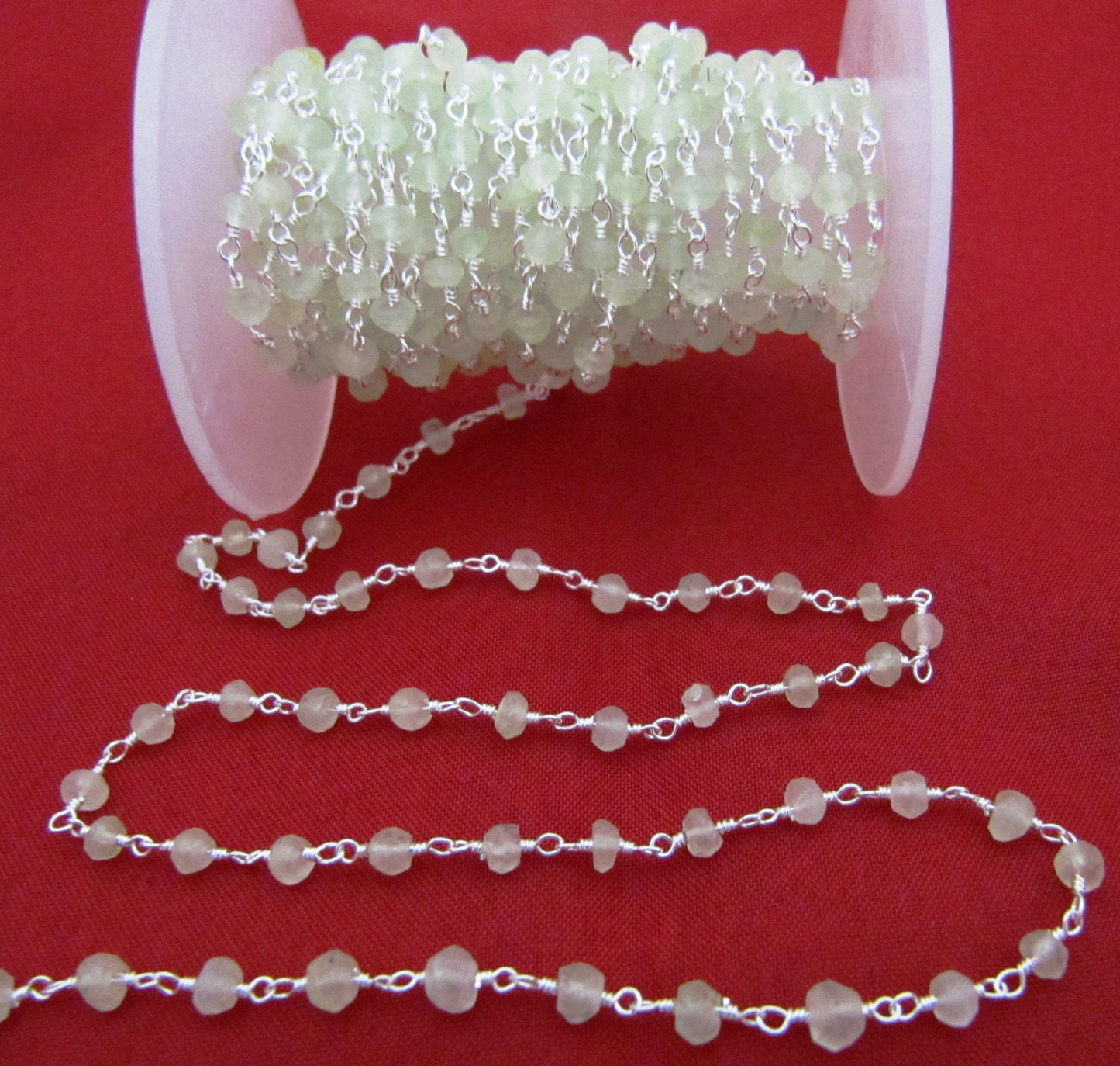 Natural Prehnite Beaded Rosary Chain,  Rondelle Faceted Gemstone Beaded Chain 3mm-4mm Wholesale Prices sold per foot