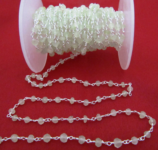 Natural Prehnite Beaded Rosary Chain,  Rondelle Faceted Gemstone Beaded Chain 3mm-4mm Wholesale Prices sold per foot