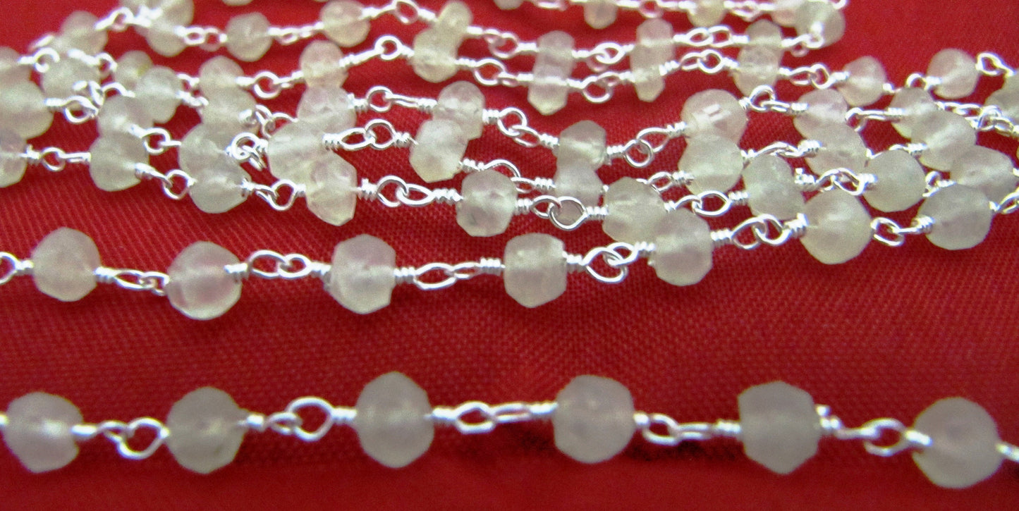 Natural Prehnite Beaded Rosary Chain,  Rondelle Faceted Gemstone Beaded Chain 3mm-4mm Wholesale Prices sold per foot