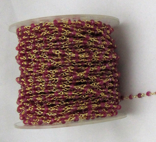 Fancy Ruby  Rondelle 3-4mm Faceted Beaded 92.5% Sterling Silver Rosary Chain Top Quality Wholesale Jewelry Making chain