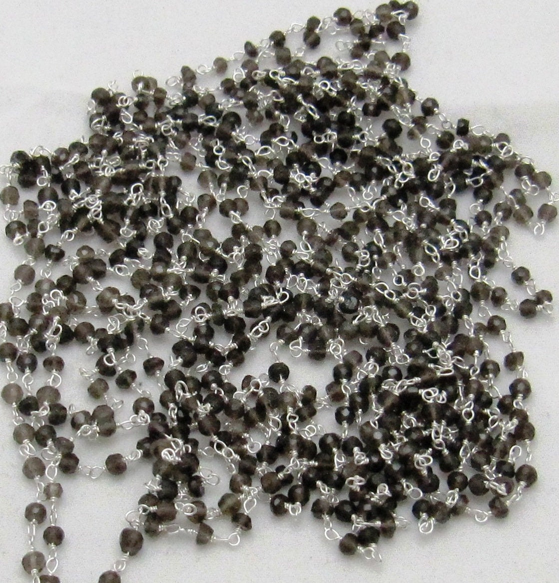 3- Feet Natural Smoky Quartz Rondelle Faceted  Size 3-4mm Beaded Rosary Chain Wholesale Prices Jewelry Making Gemstone chain