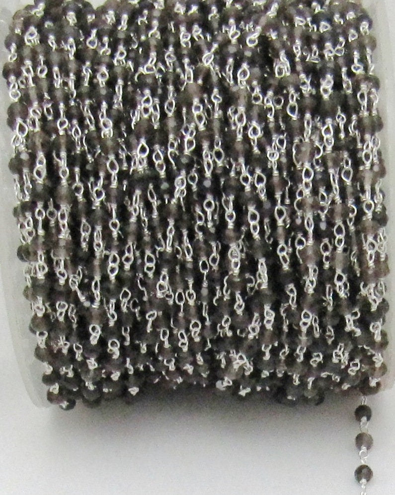 3- Feet Natural Smoky Quartz Rondelle Faceted  Size 3-4mm Beaded Rosary Chain Wholesale Prices Jewelry Making Gemstone chain