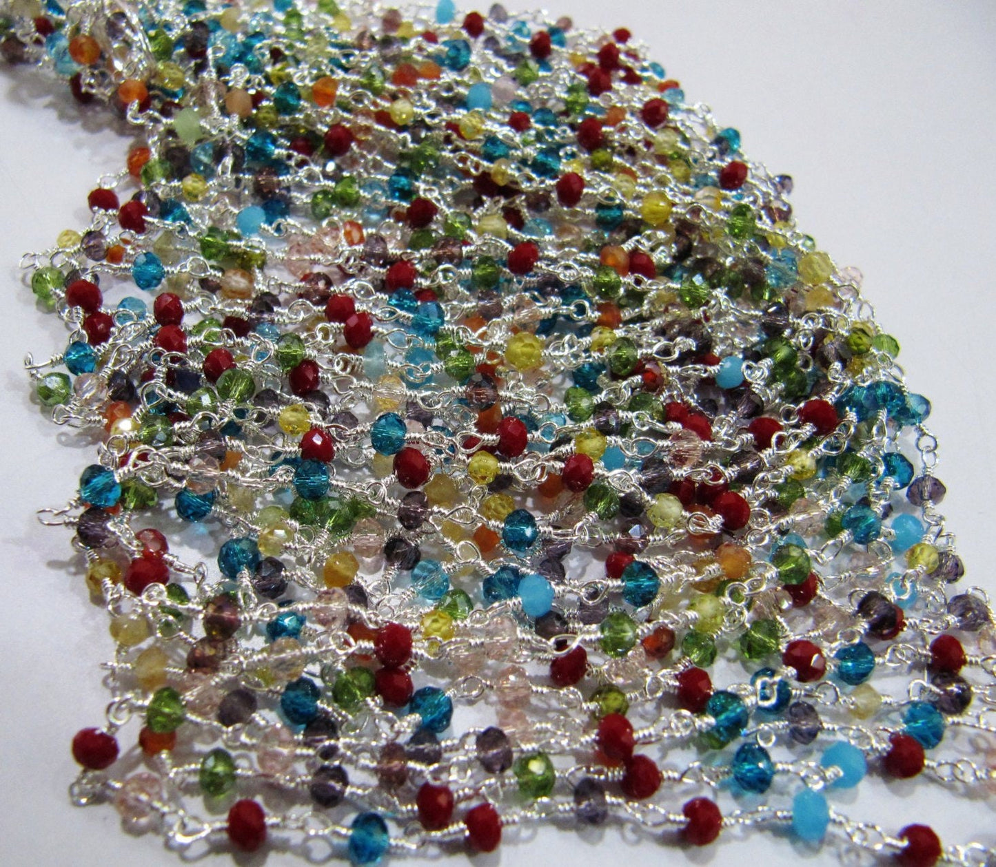 3- Feet  AAA Quality Multi color stone beads Rondelle Faceted  Size 3mm Beaded Rosary Chain Wholesale Prices Jewelry Making Gemstone chain