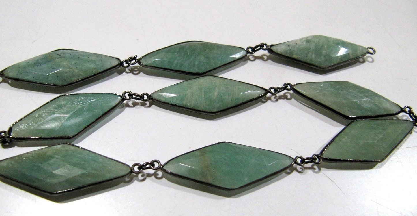 Natural Amazonite Marquise Fancy Shape Size 14x34mm Laser Cut Briolette Connector Chain Gold/Silver/Black/Rose Gold Plated Sold Per Foot