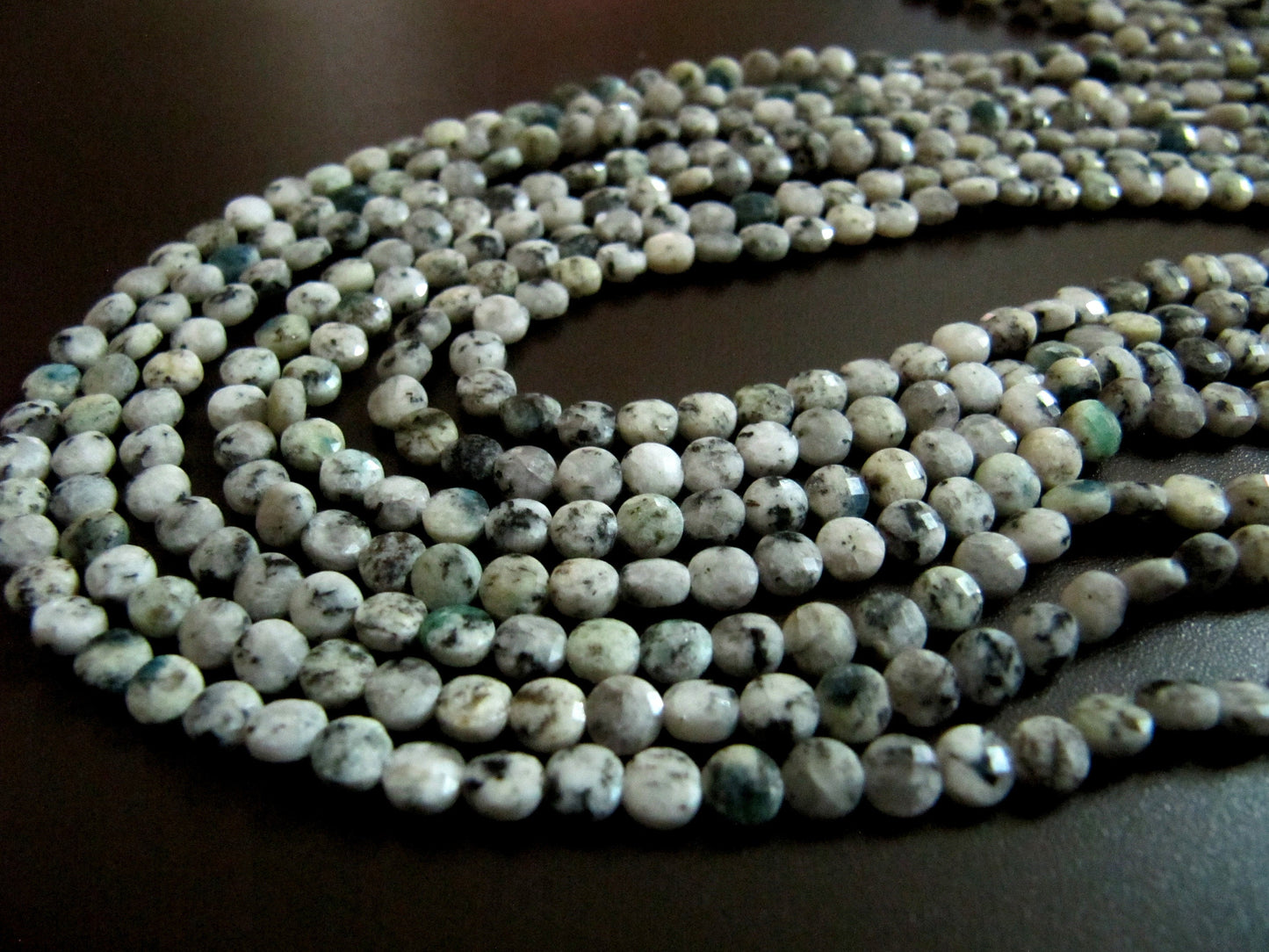 Natural K2nite Jasper Faceted Round Coin Shape Briolette Beads Size 4mm Micro Size Strand 13 Inches Long, Jewelry Making Wholesale Rate Gems