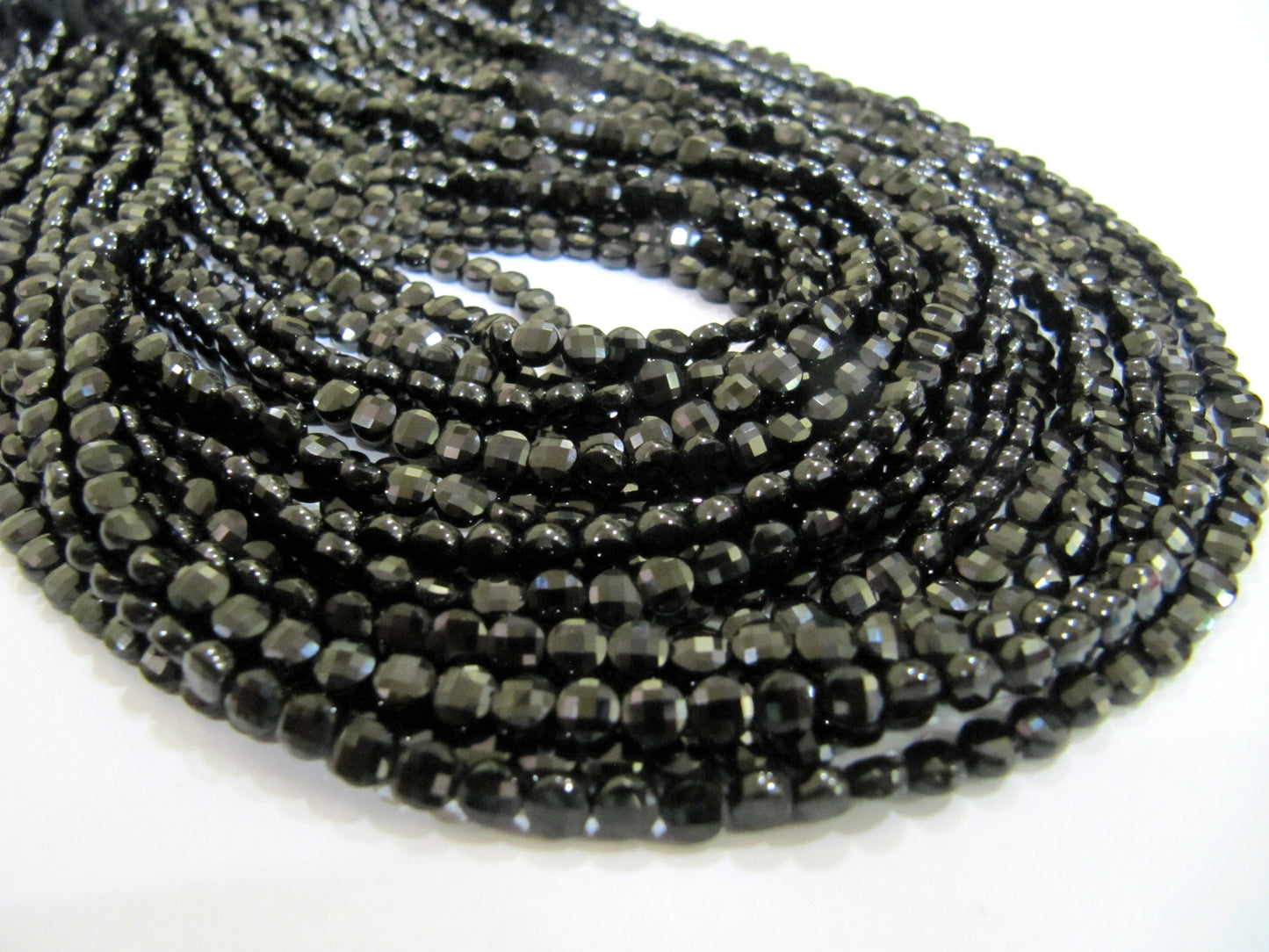 Natural Black Spinel Faceted Coin Beads Size 4mm Micro Size Strand 13 Inches Long, Jewelry Making Wholesale Rate Gemstones