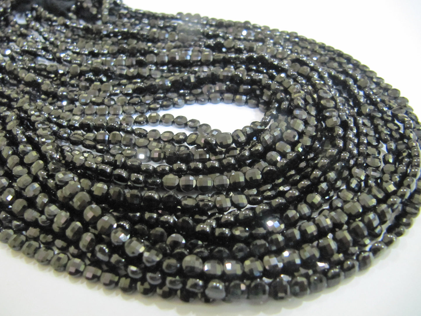 Natural Black Spinel Faceted Coin Beads Size 4mm Micro Size Strand 13 Inches Long, Jewelry Making Wholesale Rate Gemstones