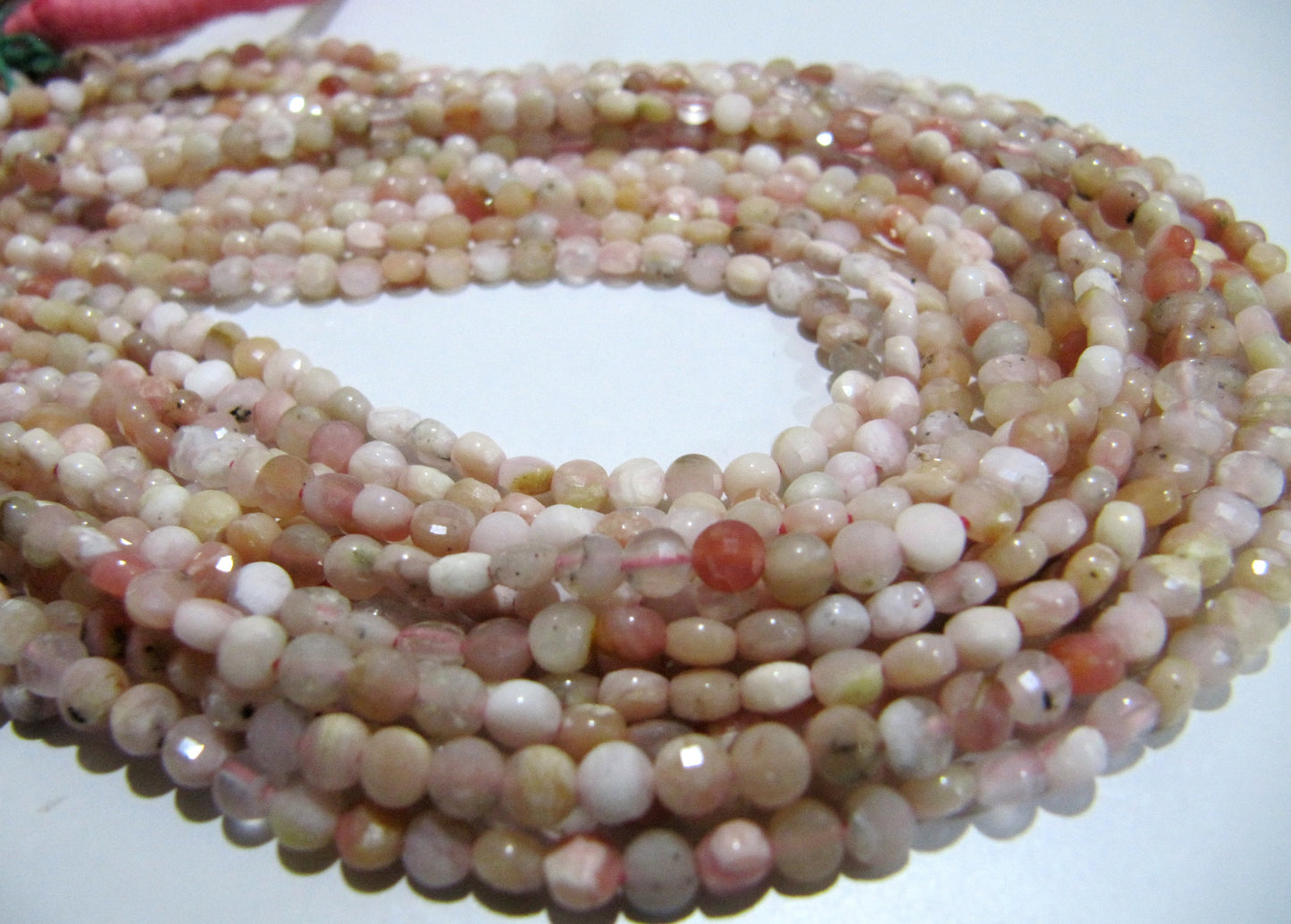 Natural Pink Opal Faceted Coin Shape Briolette Beads Size Exact 4mm Micro Size Strand 13 Inches Long Jewelry Making Wholesale Rate Gemstones