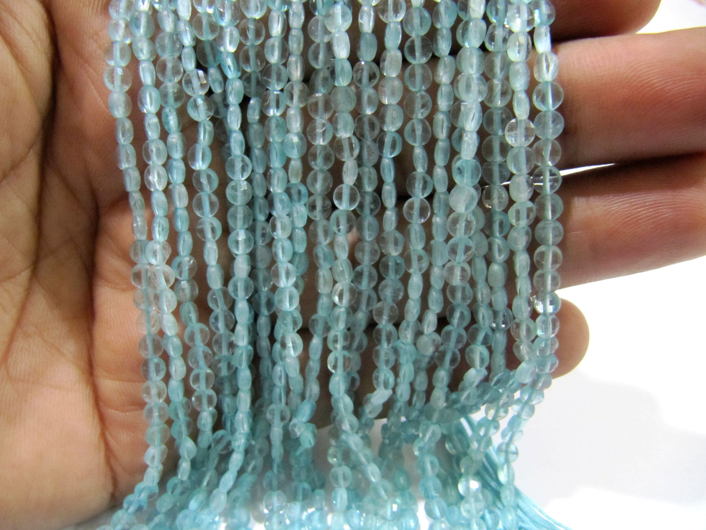Natural Apatite Faceted Coin Briolette Beads Size Exact 4mm, Micro Size Strand 13 Inches Long, Jewelry Making Wholesale Rate Gemstones