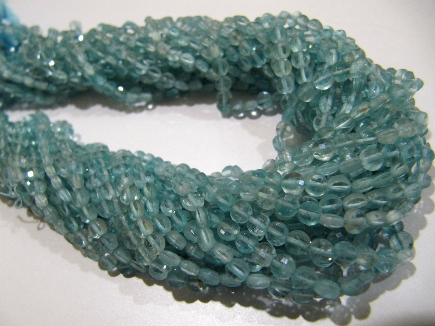 Natural Apatite Faceted Coin Briolette Beads Size Exact 4mm, Micro Size Strand 13 Inches Long, Jewelry Making Wholesale Rate Gemstones