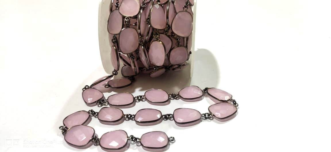 Rose Quartz Free Shape Briolette Bezel Connector Chain 12 to 15mm  Sold Per Foot Hydro Quartz  High Quality Wholesale Prices
