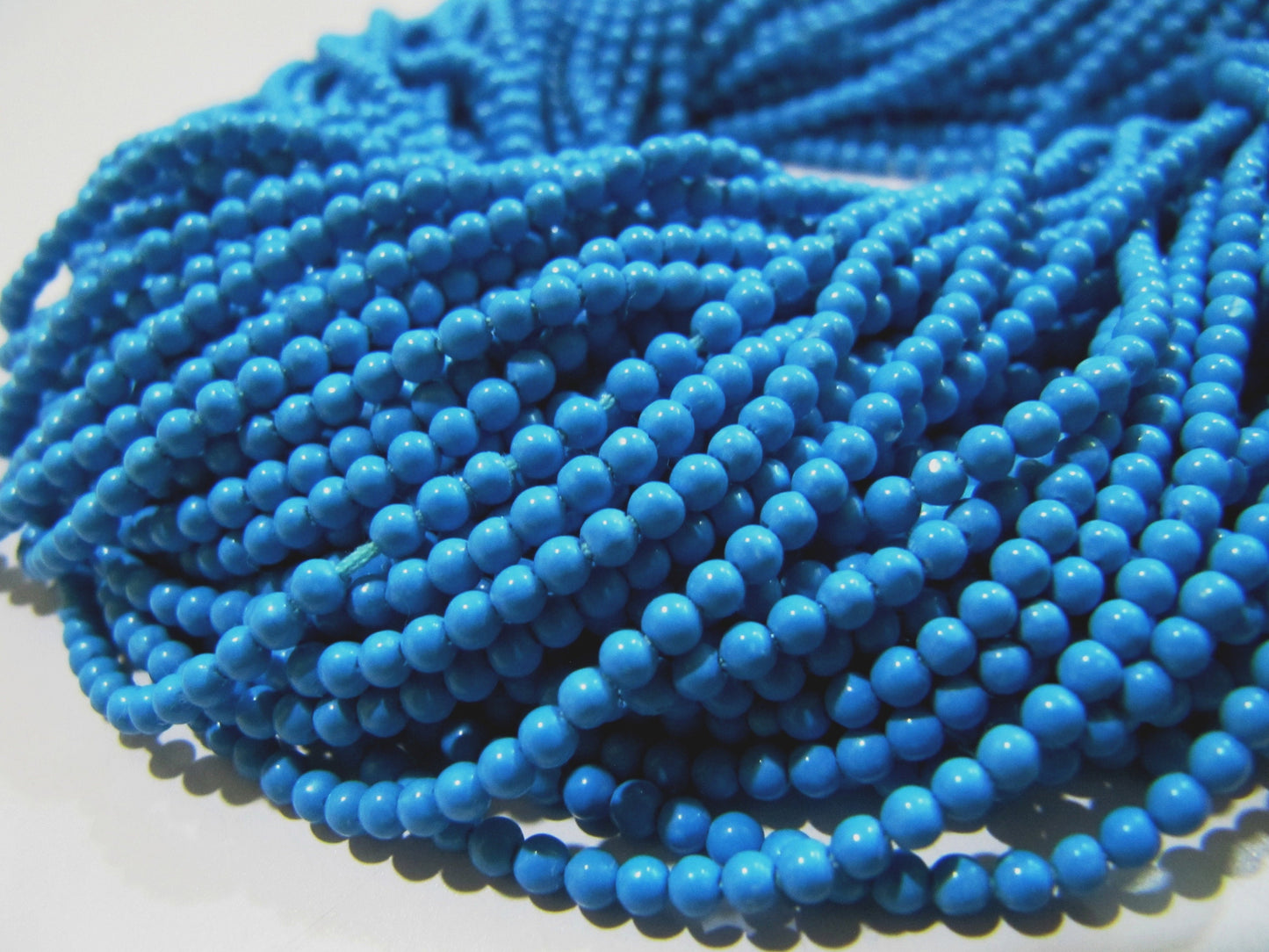 FIVE STRINGS Lab Made Turquoise Beads / Smooth Round Shape Turquoise Beads / Size 2mm/ Sold per Strand 13 to 14 inch long/ Dark Blue Beads