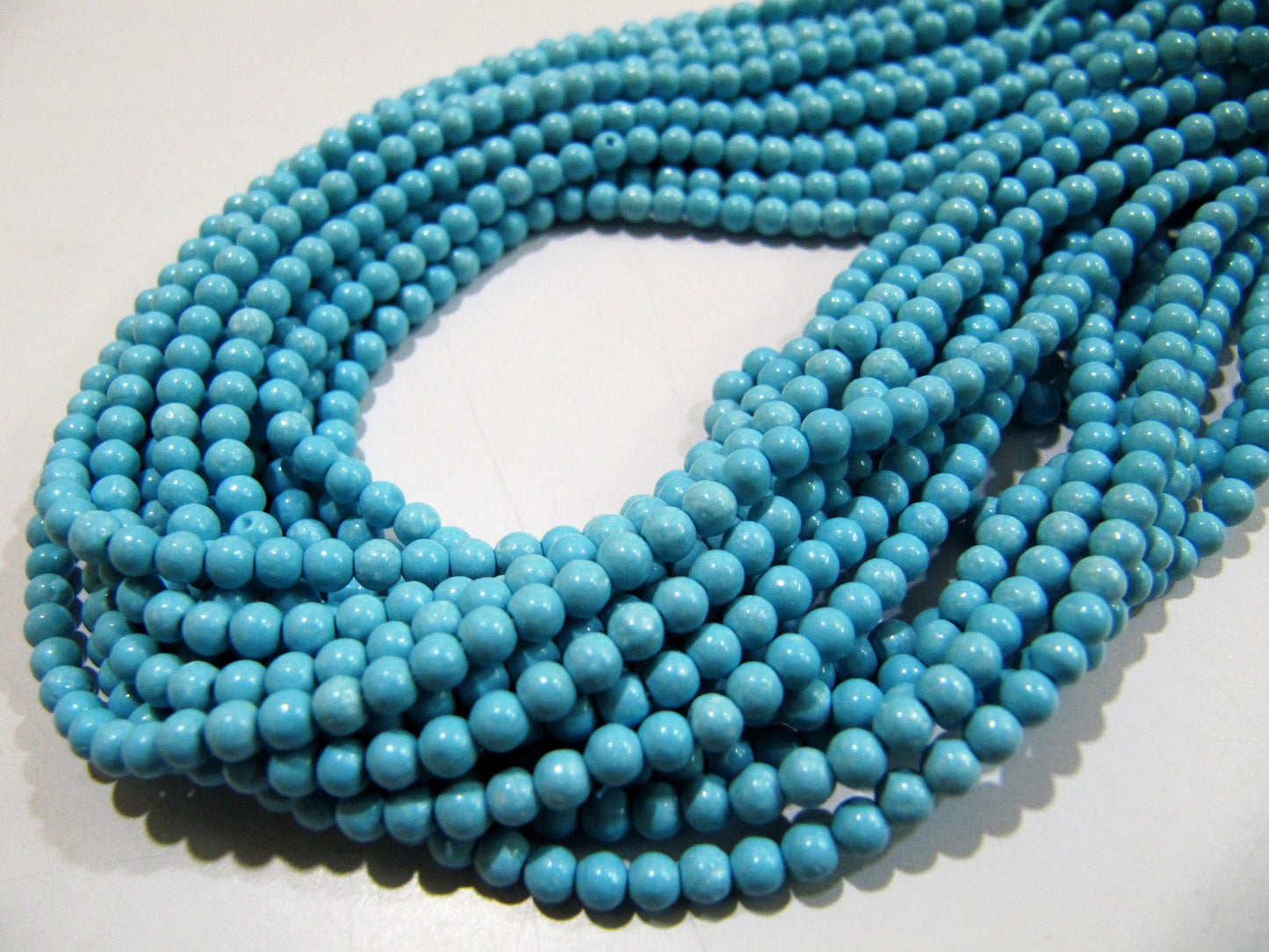 5 STRINGS- Synthetic Turquoise Beads / Smooth Round Shape Turquoise Beads / Size 2mm/ Sold per Strand 13 to 14 inch long/  Blue Beads