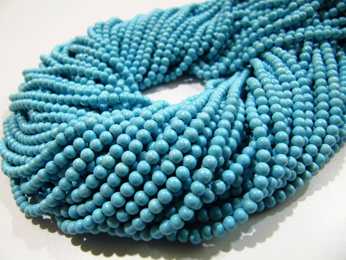 5 STRINGS- Synthetic Turquoise Beads / Smooth Round Shape Turquoise Beads / Size 2mm/ Sold per Strand 13 to 14 inch long/  Blue Beads